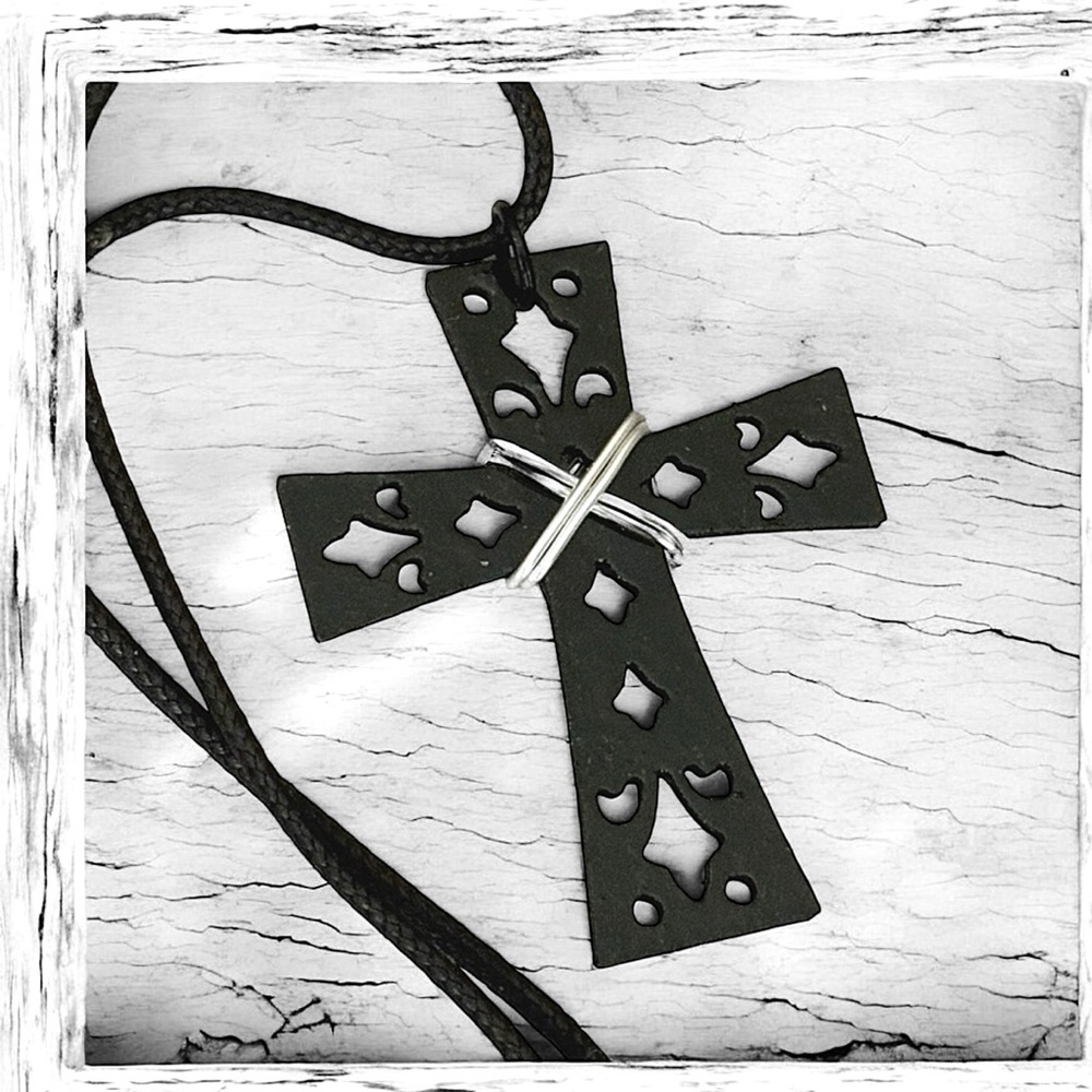 5 For $25💫Black Wooden Filigree Cross Necklace Pendant